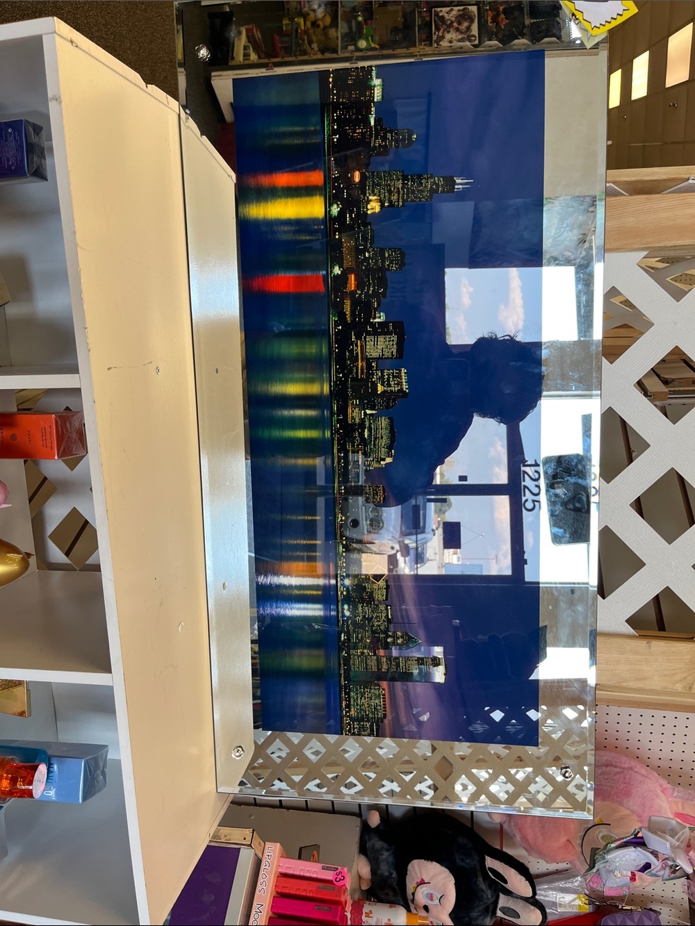 Framed Cityscape Glass Print - Blue Night Reflection
